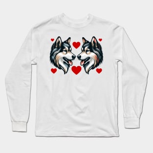 Love Huskies Couple Tee, Cute Dog Lover T-Shirt, Valentines Canine Design, Unisex Adult Clothing, Gift for Pet Owners Long Sleeve T-Shirt